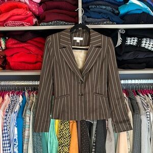 Caslon brown/white striped 2 button closure 2 pocket blazer size 4